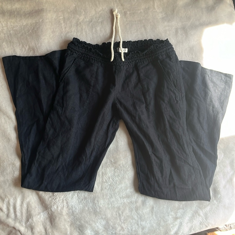 Roxy Oceanside Flare Linen Pants Black